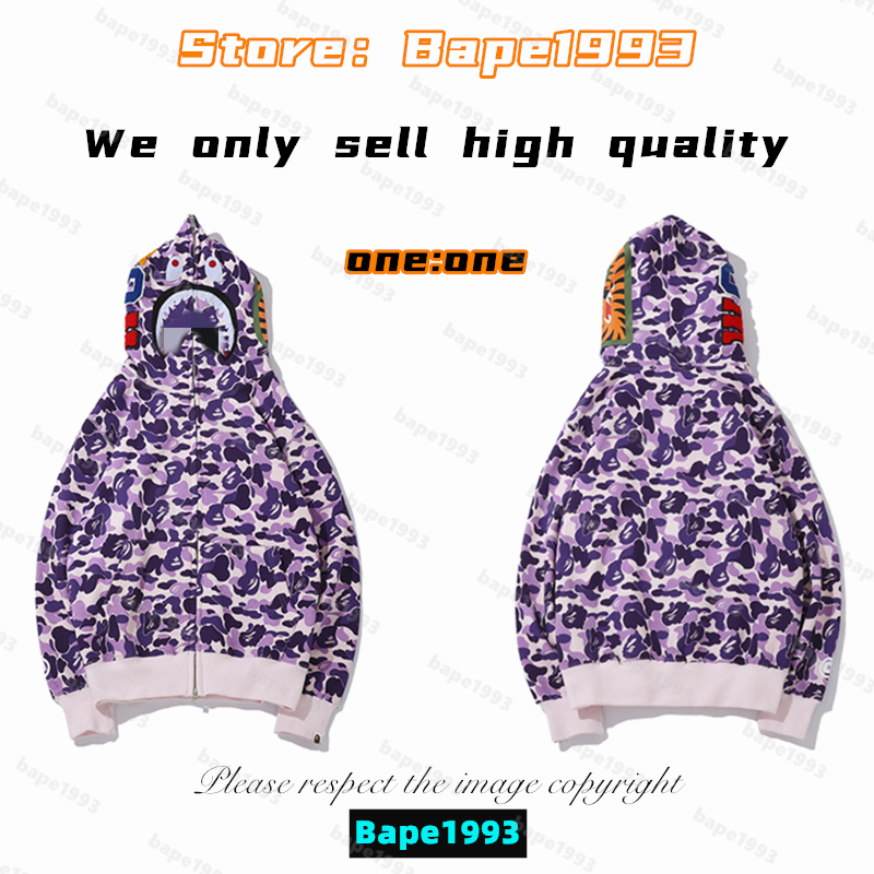 

High quality Apes Mens Hoodies & Sweatshirt Japan shark B ape head Galaxy spots luminous camo Male and female couples with the same model 100% cotton New hoodie 1993 KS2-10, 1 button