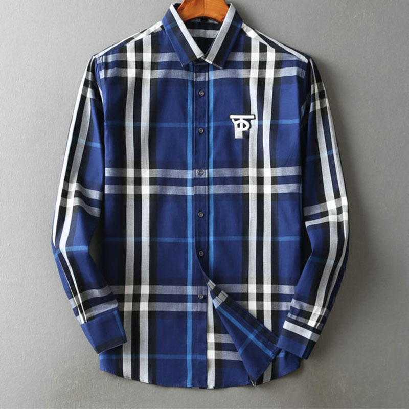 

Burgerys Shirt Mens Classic Comfortable Casual T shirt High Street Embroidered Men Polo Collar Long Sleeve Plaid High Quality Cotton T-shirt, Customize