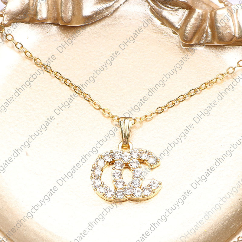 

Luxury Designer Wholesale Designer Brand Double Letter Pendant Necklaces Chain Gold Plated Crysatl Rhinestone Sweater Newklace for Women WeddingMother's Day gift