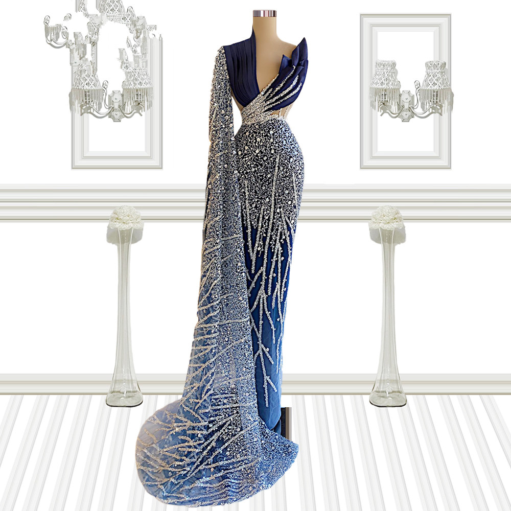 

Long Sleeve Sequined Appliques Prom Dresses V Neck Evening Dress Custom Made Sequined Sparkly Formal Plus Size Party Gown, Water melon