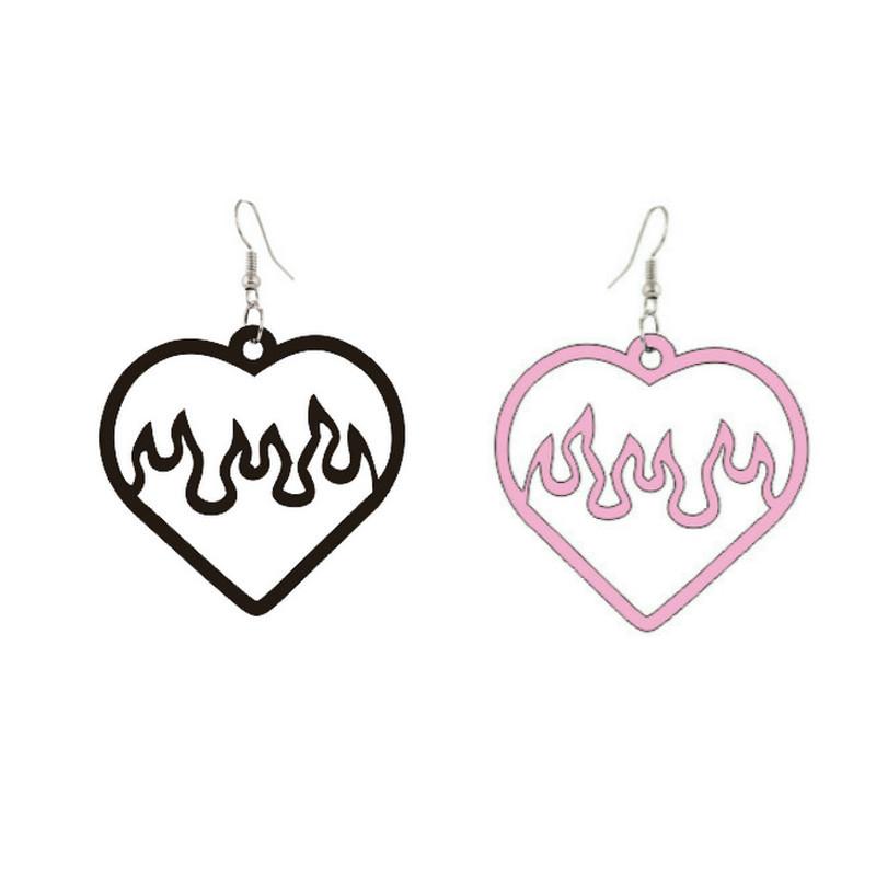 

Dangle & Chandelier Fashion Cool Acrylic Love Spark Earrings For Women Long Drop Hollow Fire Heart Jewelry Mujer Femme