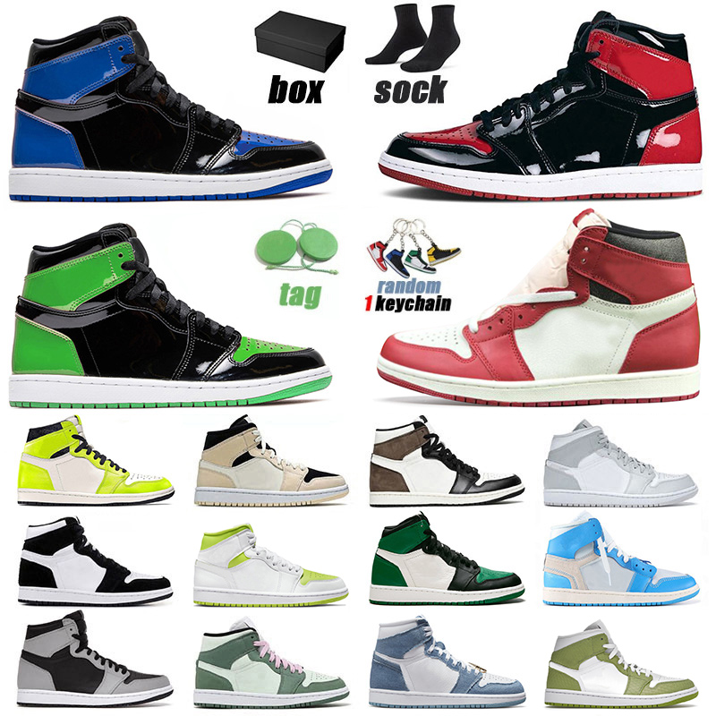 

With Box Jumpman 1 1s Basketball Shoes Mens Womens Designer Sneakers Chicago Reimagined Patent Panda High Mocha Mid Carbon Fiber Dutch Green Trainers Big Size Us 12, B28 36-46 royal toe