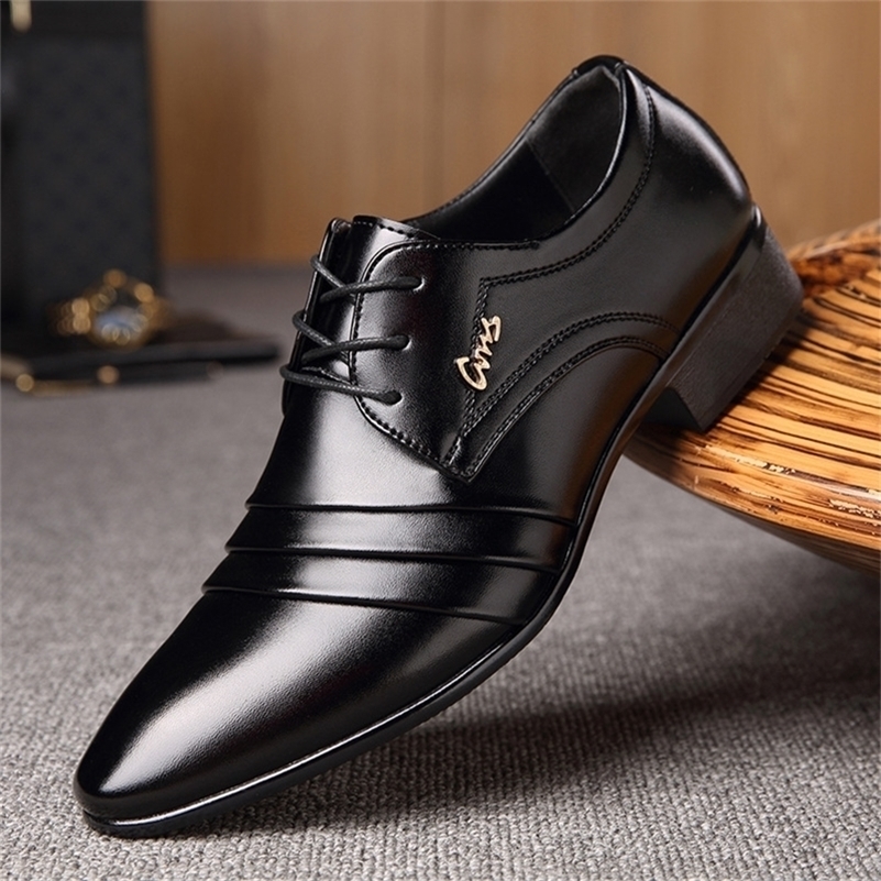 

Fashion Mens Leather Shoes Wedding Business Dress Nightclubs Oxfords Breathable Working Lace Up 220812gx, Black