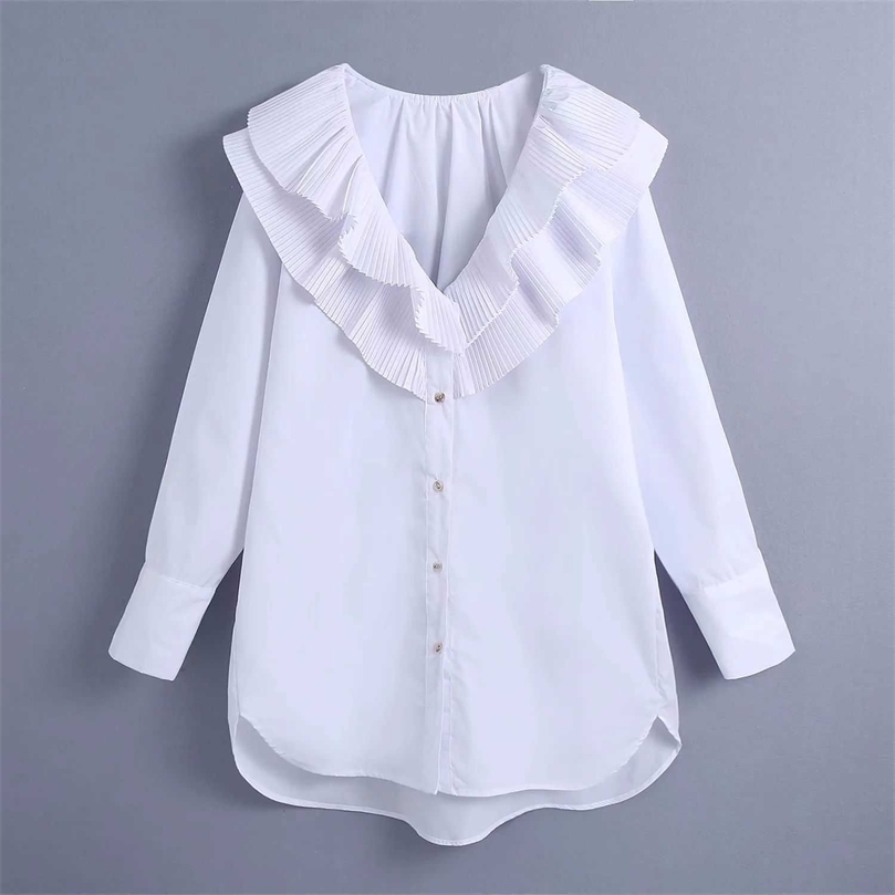 

Women white Blouse Shirt Oversized Long Sleeves Ruffled V-neck Elegant Casual Woman Blouse Shirt Femme Mujer blusas 210709
