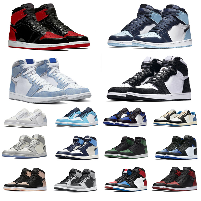 

Men Women Basketball Shoes 1s Bred Patent Yellow Toe University Blue Dark Mocha Chicago 1 Outdoor Mens Trainers Sports Sneakers, Bloodline