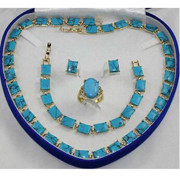 

blue jade Necklace Bracelet Earring Ring Set, Peacock blue