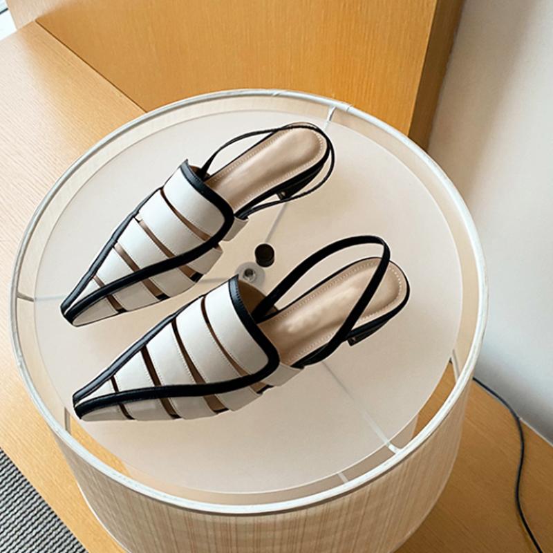 

Sandals Pointed Toe Leather Band Women Black/white Mixed Color Slingback Summer Shoes Woman Cutout Weaved Gladiator SandaliasSandals