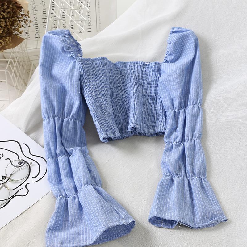 

Korean Retro Square Collar Shirts Women Slim Short Puff Sleeves Blouse Crop Top Femme 0SH40 Women's Blouses &, Black