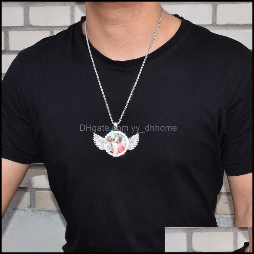 Pendentif Colliers Pendentifs Bijoux Sur Mesure Po Avec Ailes Médaillons Collier Corde Chaîne Or Sier Couleur Zircon Cubique Hommes Hip Hop 72 K