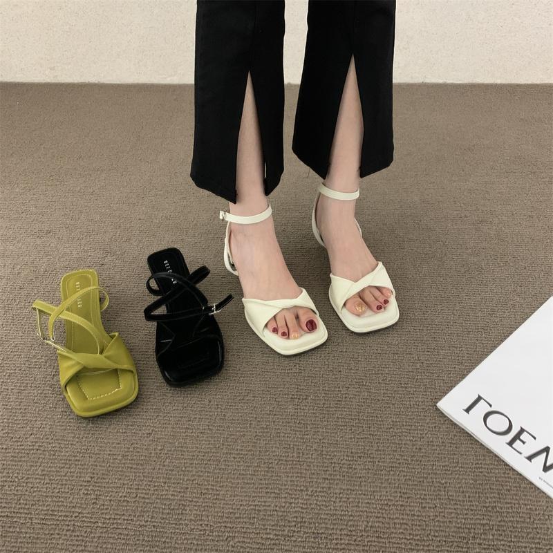 

Sandals Women's Sexy Thick High Heels Buckle Candy Solid Color Casual Summer Footwear Ladies Shoes Party Women, Beige