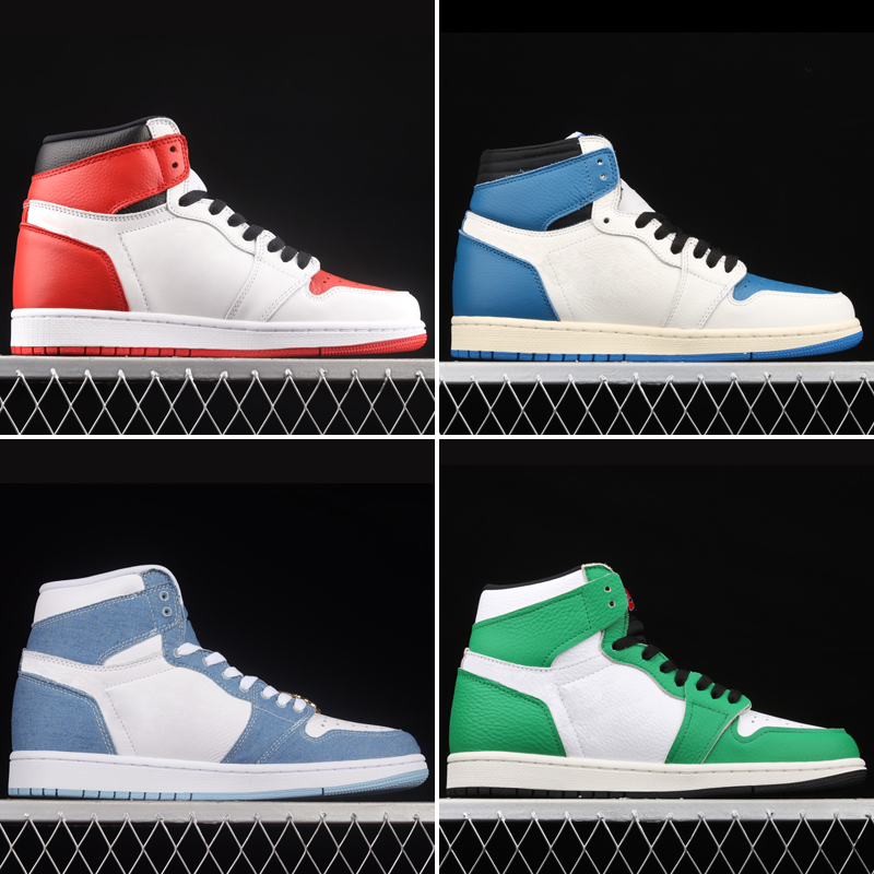 

2022 Basketball Shoes 1 Denim Bred Patent Lucky Green Heritage Military Blue Volt Gold Heritage Man Woman Mens Sneakers Retro Trainers, #1 denim 36-47.5
