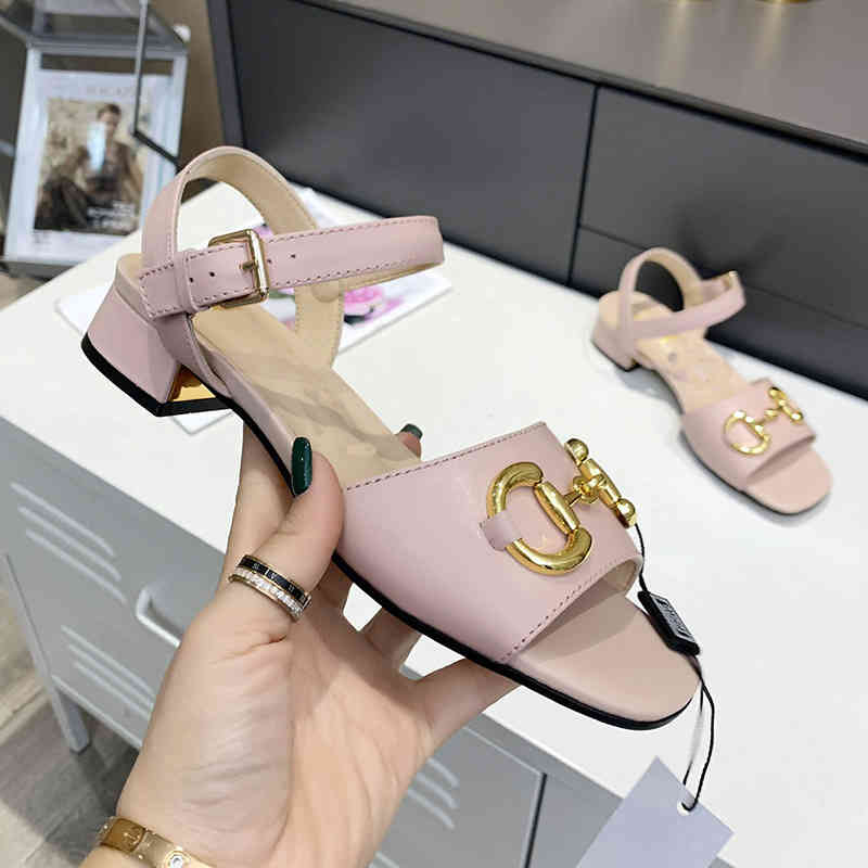 

European comfort flat buckle thick heel sandals women's 2022 summer new low heel double metal buckle open toe shoes Outlet_WI02, White