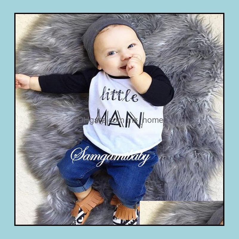 Ensembles de vêtements printemps automne Ins bébé 2 pièces costume petit homme imprimé hauts à manches longues t-shirt et jean enfants ensemble C