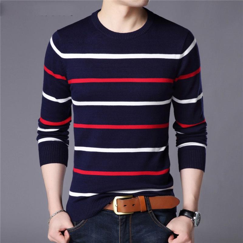 

Men's Sweaters Sweater Men Fashion Casual Striped O-Neck Pull Homme Spring Autumn Cotton Knitwear Pullover Clothing Jersey C1003Men's, Gray