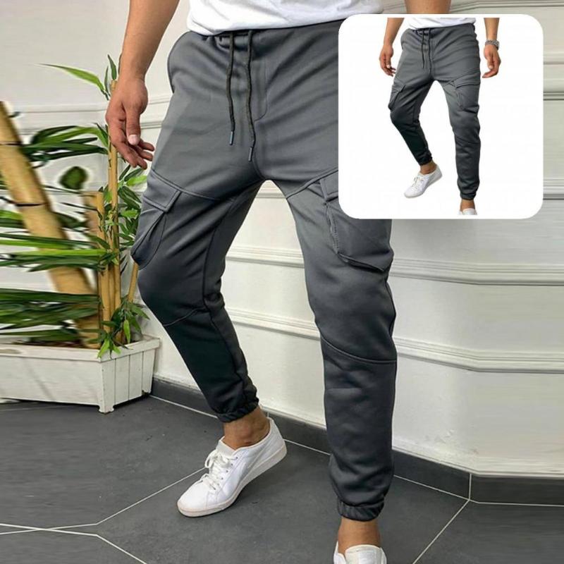

Men's Pants Men Trousers Good Polyester Eye-catching Drawstring Cargo For Autumn Pant Sport Trouser, Black