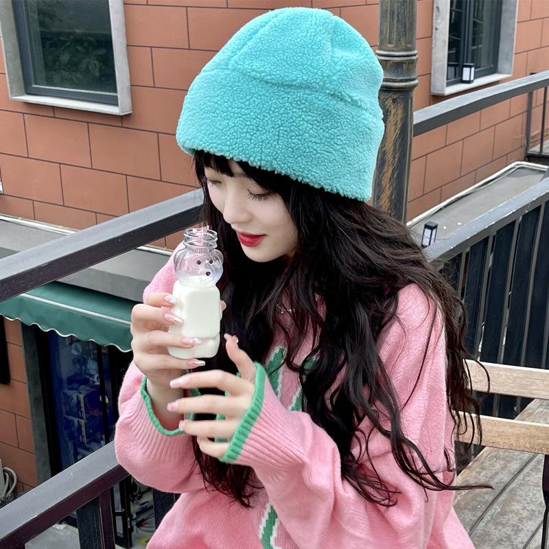 

Berets Imitation Lamb Wool Hat Ins Solid Color Thick Warm Plush Landlord Female 2022 Autumn And Winter Melon HatBerets, Blue