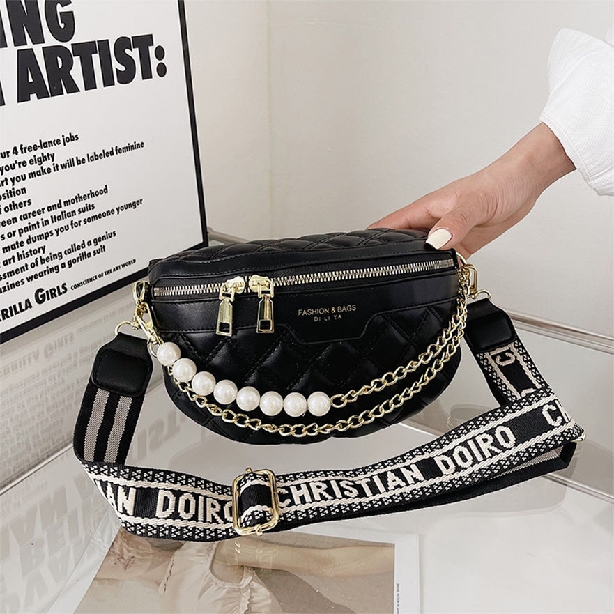 

Summer solid color women's waist pearl chain wide shoulder strap design leisure messenger women 50% off Sold by the manufacturer, White