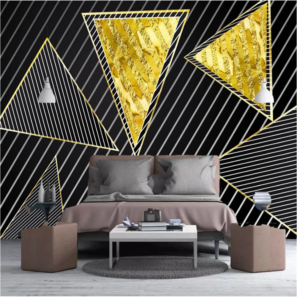 

Modern Luxury Home Decor Wall Paper 3D Golden Geometric Black Background Mural Wallpaper for Living Room Bedroom Walls, Gold