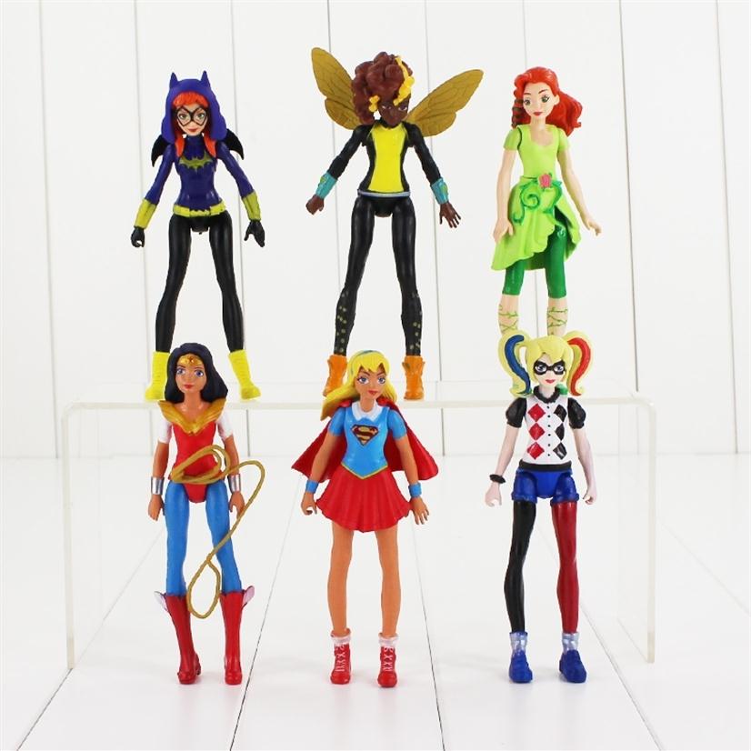 

6pcs/lot Woman Heroes Figure Doll Wonder Woman Supergirl Batgirl Poison Ivy Beauty Model Toy For Girls Y200919243J, Khaki