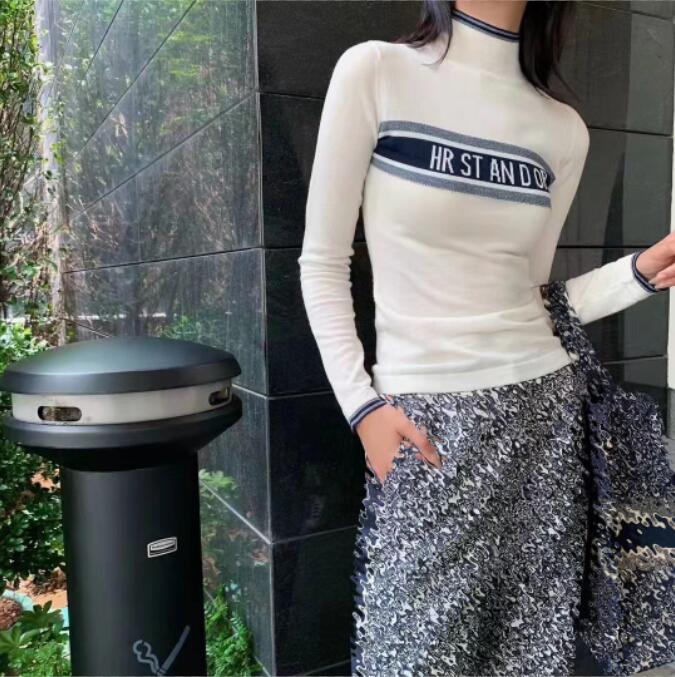 

2022 Fashion Designer C-D Womens T shirt High-end cotton knit turtleneck women's top comfortable soft black and white classic bottom, Customize