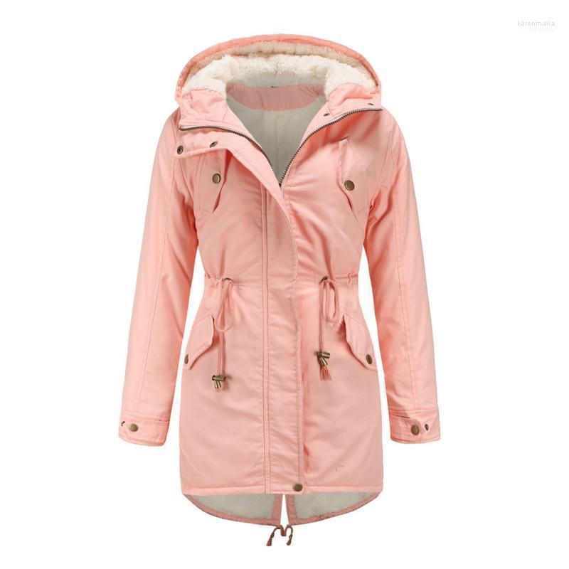 

Autumn And Winter Women's Cotton Padded Clothes Solid Color Hooded Drawstring Waistband Thickened Padded1 Kare22, Green