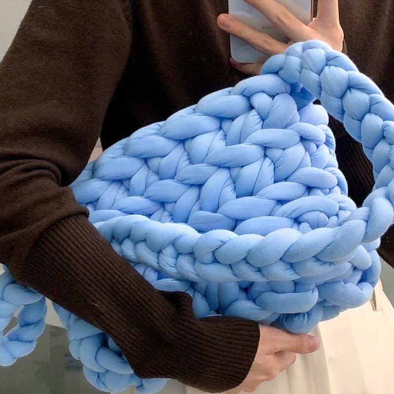 

Evening Bags Fashion Thick Rope Woven Women Shoulder Handmade Knitted Lady Handbags Casual Large Capacity Tote Female Shopper Purse 2022, Blue