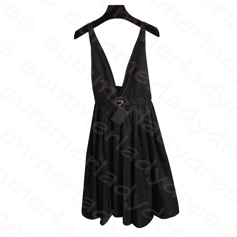 

Sexy V Neck Dress Backless Sling Dress Designer Triangle Badge Vest Skirt Elegant Jumper Skirts, Black