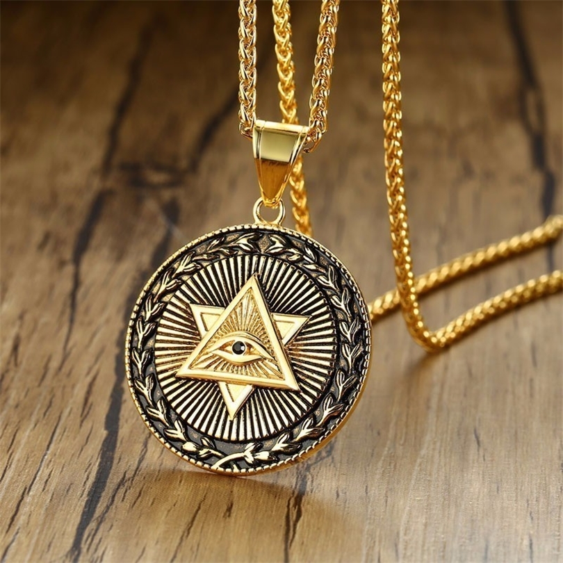 

Illuminati Eye Of Providence Double Triangle Pendant Necklace For Men Illuminati The Third Eye Jewelry 201013