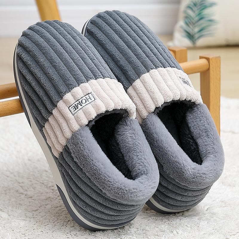 

Slippers Men 2022 Quality Home Plush Soft Indoors Anti-slip Warm Winter Floor Bedroom Cotton ShoesSlippersSlippers, B-red