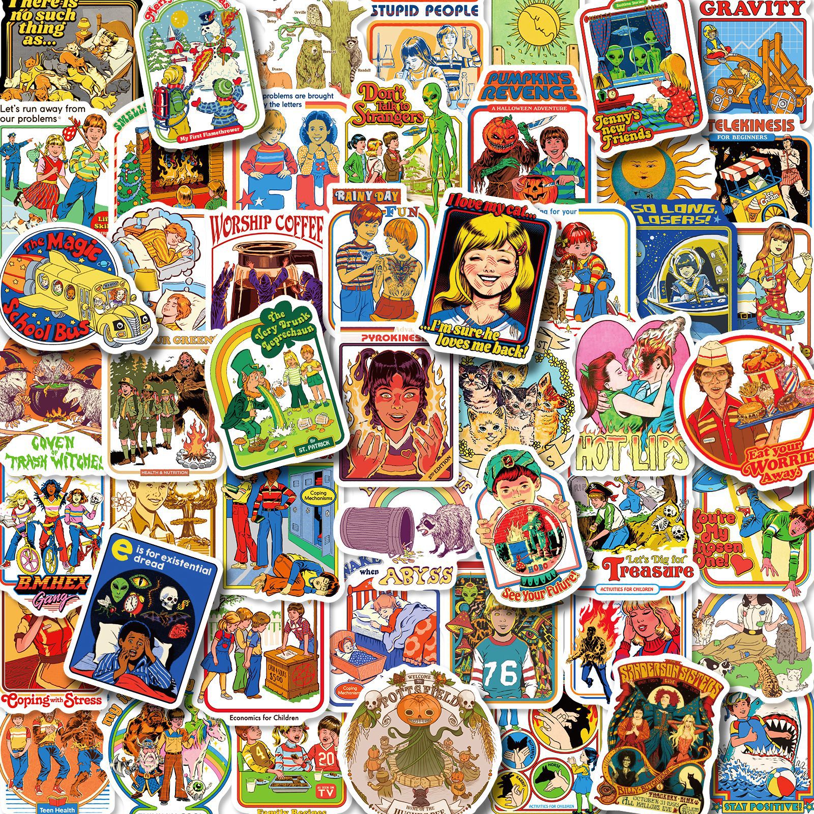 

50pcs Mixed Cartoon Retro Ghost Graffiti Anime Stickers Luggage Diy Skateboard Laptop Helmet Guitar Sticker Decals Toys, Multi colors