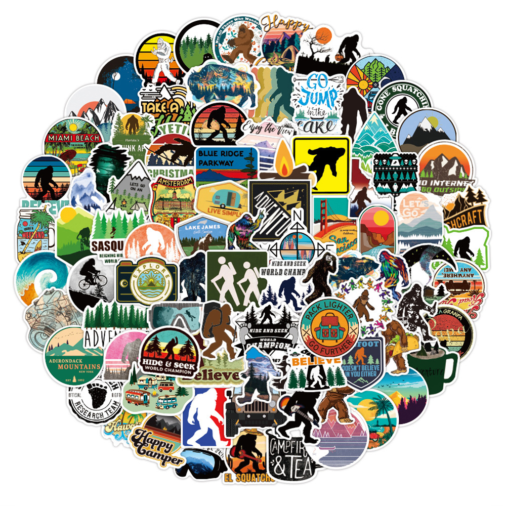 

100Pcs Bigfoot Savage Outdoor Sasquatch Graffiti Stickers No-Duplicate For Skateboard Laptop Luggage Bicycle Guitar Helmet Water Bottle Decals Kids Gifts, 1 lot =100pcs stickers
