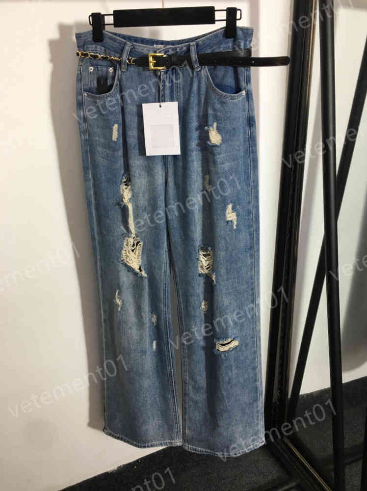 

CNL Womens Ripped Jeans Designer Brand Logo Embroidered Jeans Luxurious Lady Clothes 0912