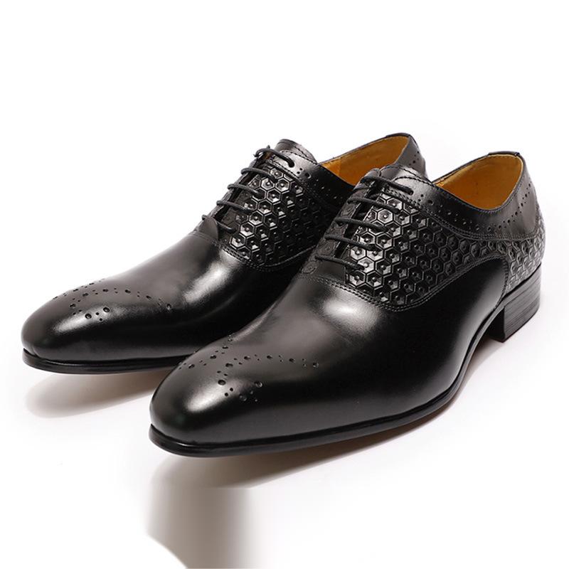

Leather Pointed Toe Oxford Shoes Men Solid Color Casual Fashion Carved Simple Wild High-end Formal Business Shoes KB298, Clear