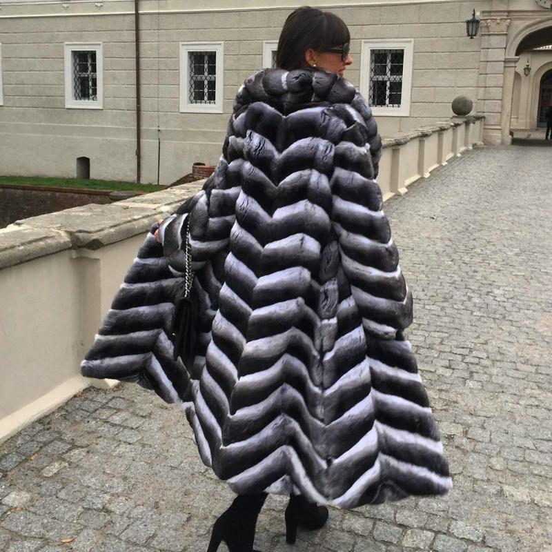 

Women's Fur & Faux X-long Real Rex Coat With Turn-down Collar High Quality Genuine Coats Chinchilla Color OvercoatsWomen's Women'sWomen's, As picture