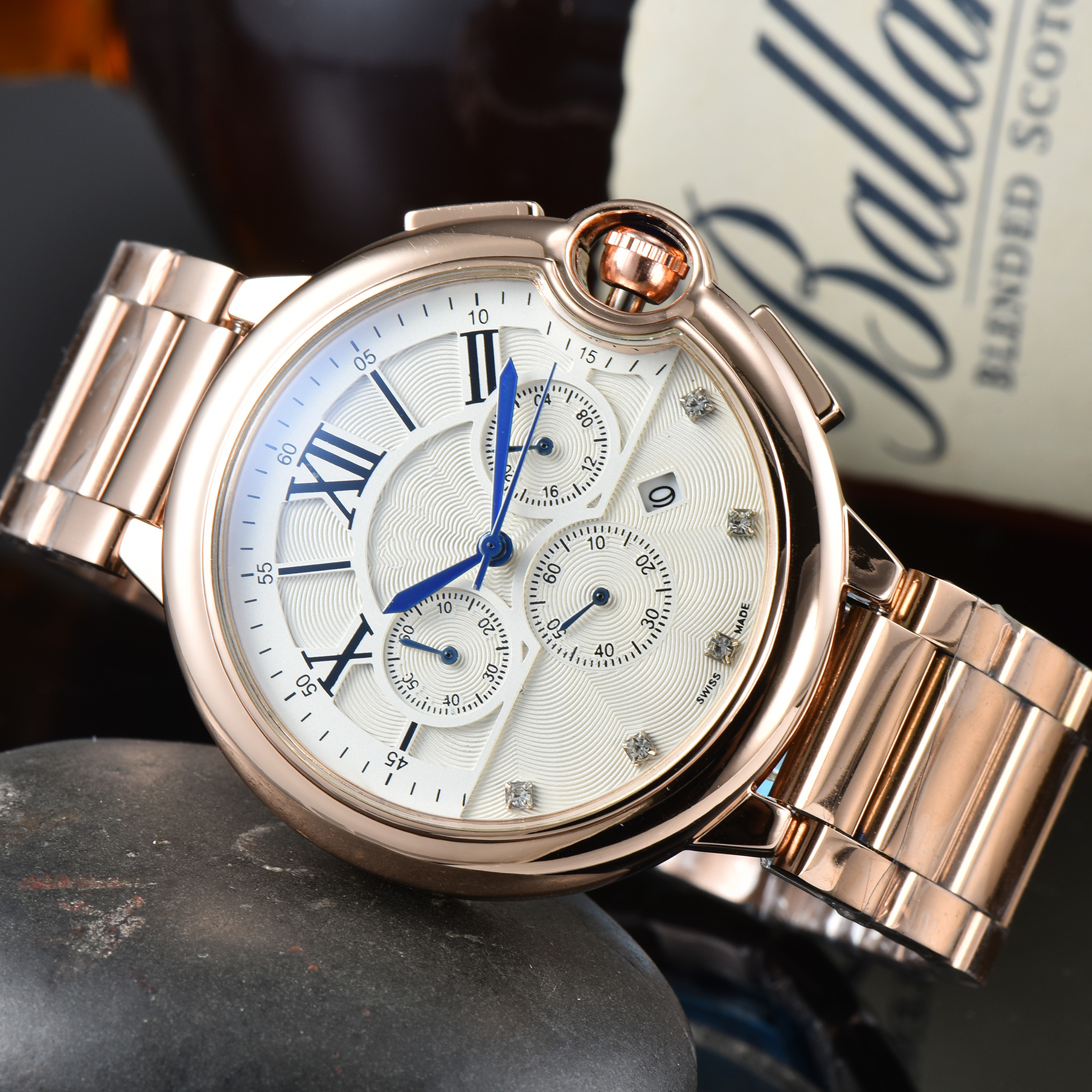 

2022 New Mens Watch Automatic Waterproof Multifunction Wristwatch Quartz Movement Hour Hand Stainless Steel Fashion High Quality Metal Strap Watch, A-5