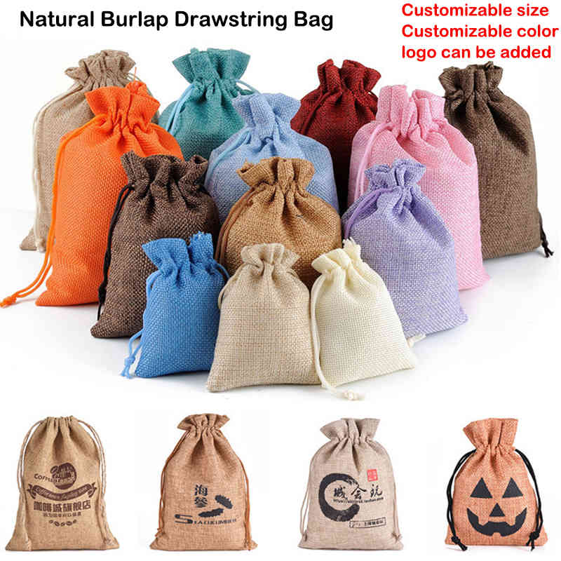 

25Pcs Drawstring Natural Bag Jute Gift Multi Size Jewelry Packaging Wedding Diy Burlap Bags Customizable