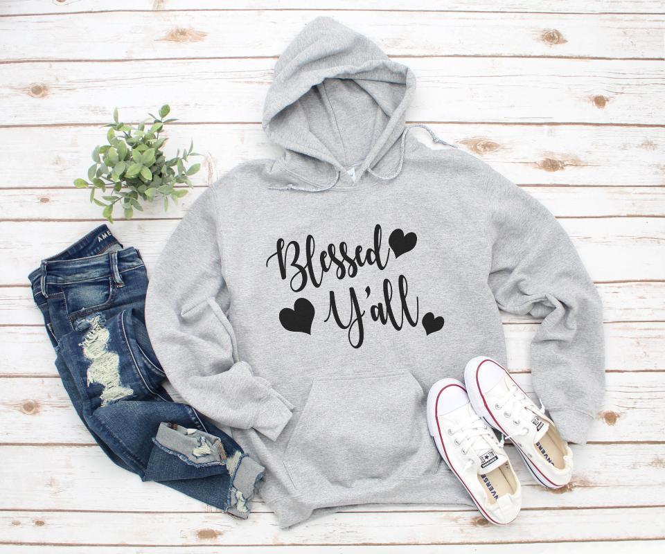 

Blessed Y'all Hoodie Heart Graphic Women Fashion Pure Cotton Casual Funny Slogan Quote Grunge Tumblr Young Hipster Pullover Tops Women' Hoo, Yellow-black txt