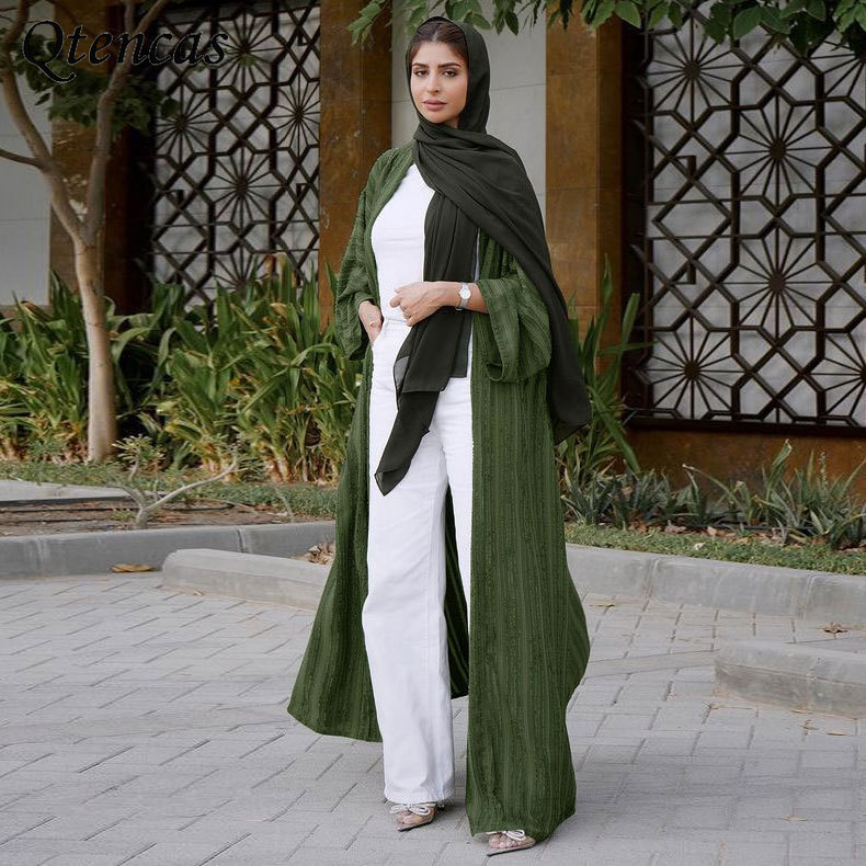 

Muslim Fashion Open Abaya Dress Knitting Kimono Cardigan Turkish Dresses Arabic Abayas for Women Dubai Coat Islamic Clothing