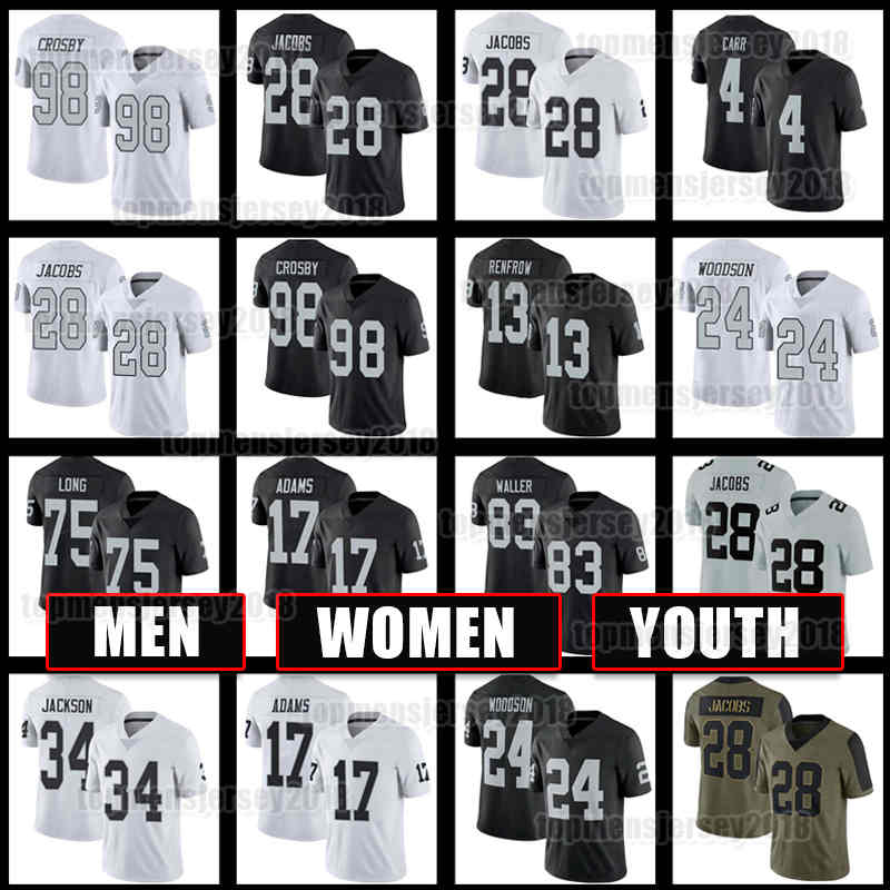 

98 Maxx Crosby Jersey 17 Davante Adams 13 Hunter Renfrow Football Josh Jacobs Darren Waller Derek Carr Howie Long Daniel Carlson Las Vegas Raiders Divine Deablo Jones, Women jersey(txz)+patch