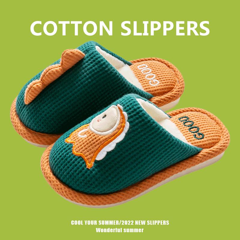 

Slipper 2022 Children's Cotton Slippers Autumn Winter Warm Boys Girls Plus Velvet Slides Cartoon Cute Home Kids Bedroom, Green
