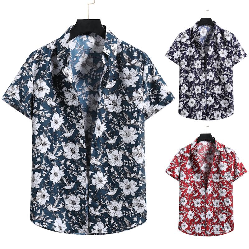 

Men' Casual Shirts 2022 Summer Beach Shirt Men Short Sleeve Hawaiian Style Floral Printed Holiday Tops Fashion Plus Size, Black
