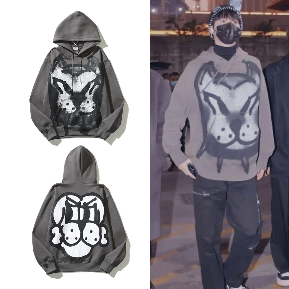 Vintage Gris Sweats Hommes Femmes Hoodies Vêtements Pour Hommes High Street Cartoon Imprimer Hoode Pull Imprimé Sweat M-XXL