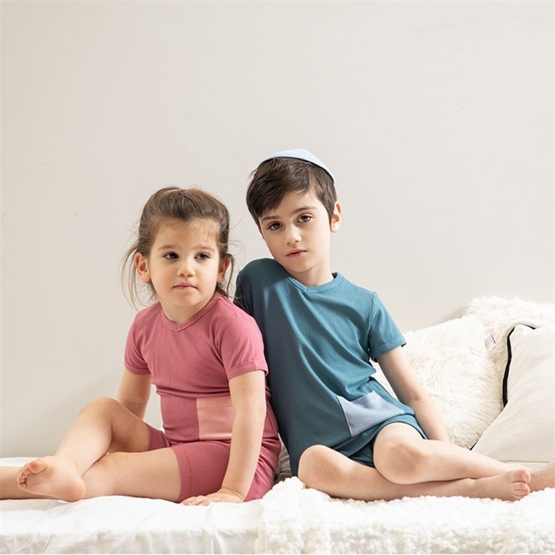 

Pajamas Children Sleepwear Short Sleeve Casual Sets Baby Boys Girls Clothes Cotton Nightwear Kids Clothing 220617, Pink