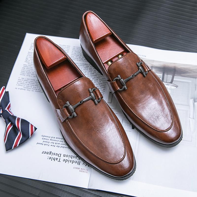 

Dress Shoes Fashion Men Business Loafers Pointed Toe Black Brown Split Leather Oxford Breathable Formal Wedding