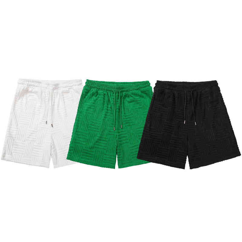 

bottegavenetas 22 spring and summer new fashion brand bv green tricolor geometric pattern towel fabric home leisure loose shorts for men and women, White