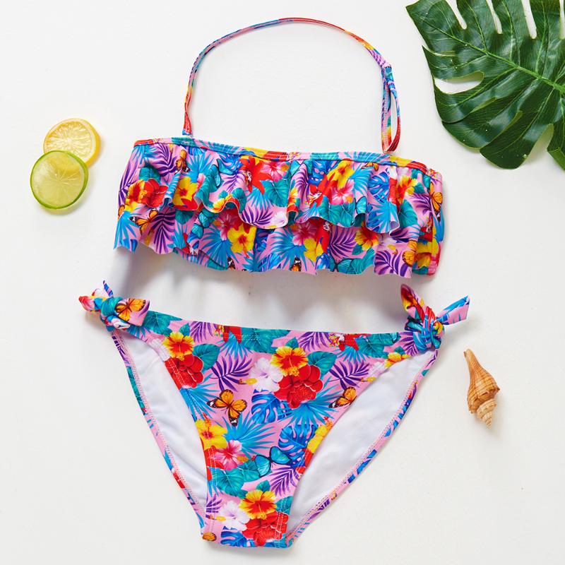 Maillots de bain pour femmes 7-16y filles adolescente enfants bikini ensemble volants tenues de natation enfants vêtements de plage avec coussin
