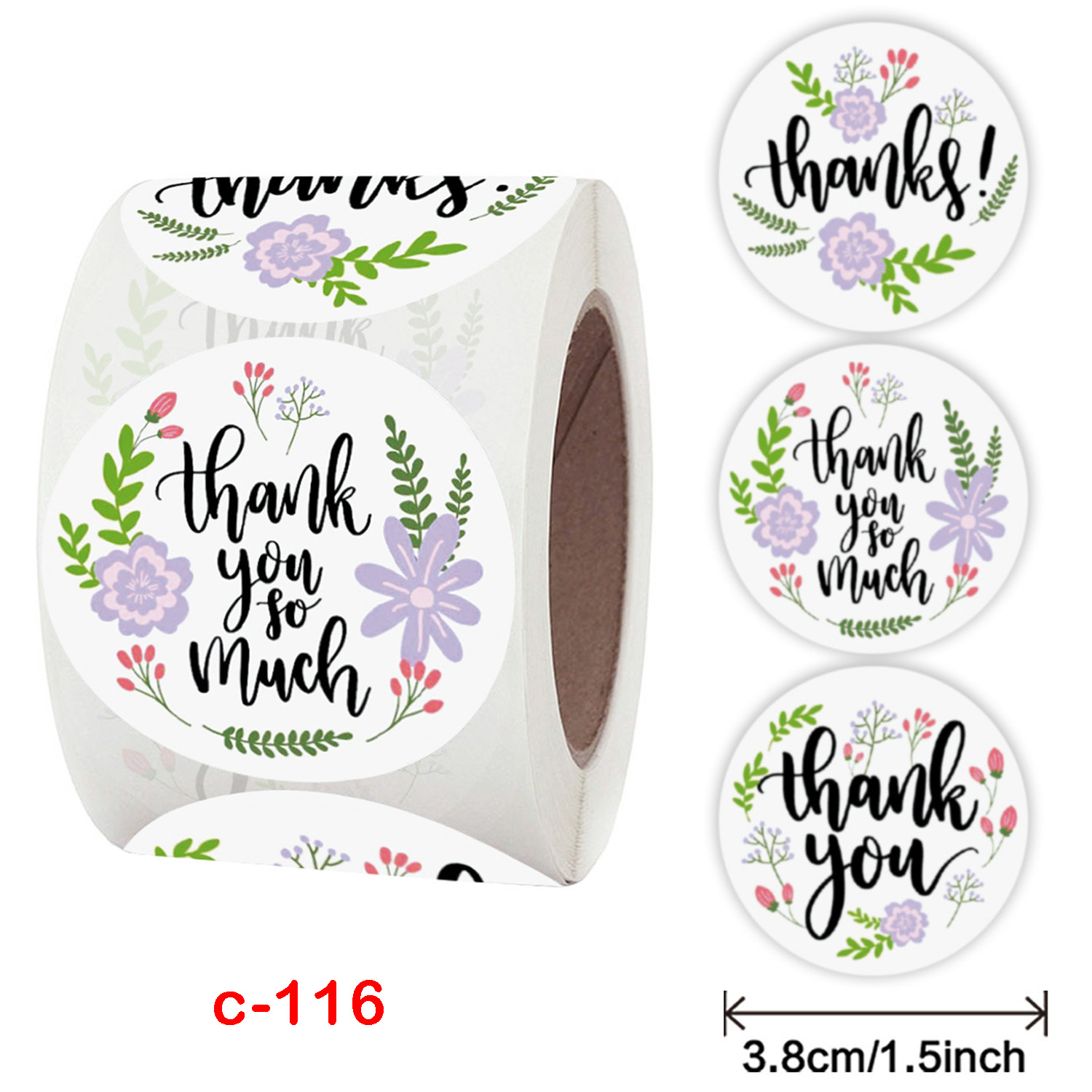

Thank You Stickers Roll for Envelopes, Bubble Mailers, Greeting Cards, Flower Bouquets, Gift Wraps, Tags 500 Pcs 1.5" 1222314