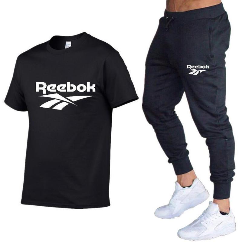 

Men  Summer Leisure Sets T Shirt Pants Two Pieces Casual Tracksuit Male Sportswear Gym Brand Clothing Sweat Suit 220615, Blue black hb