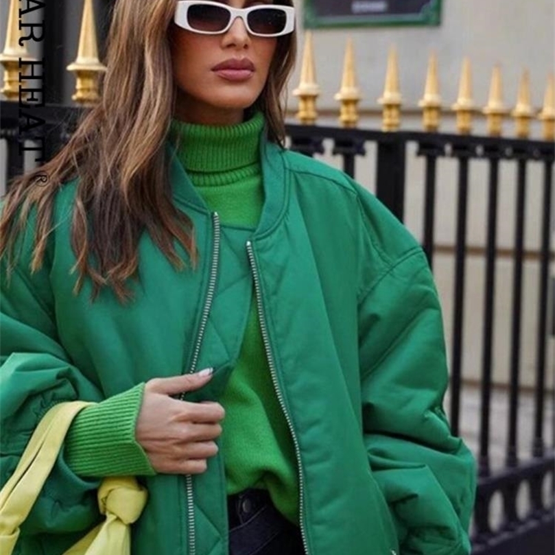 

Women Casual Solid Pocket Bomber Jacket Female Loose Cotton Clothing Coat Autumn Fashion Chic Warm Parka Outwear 220812, Red