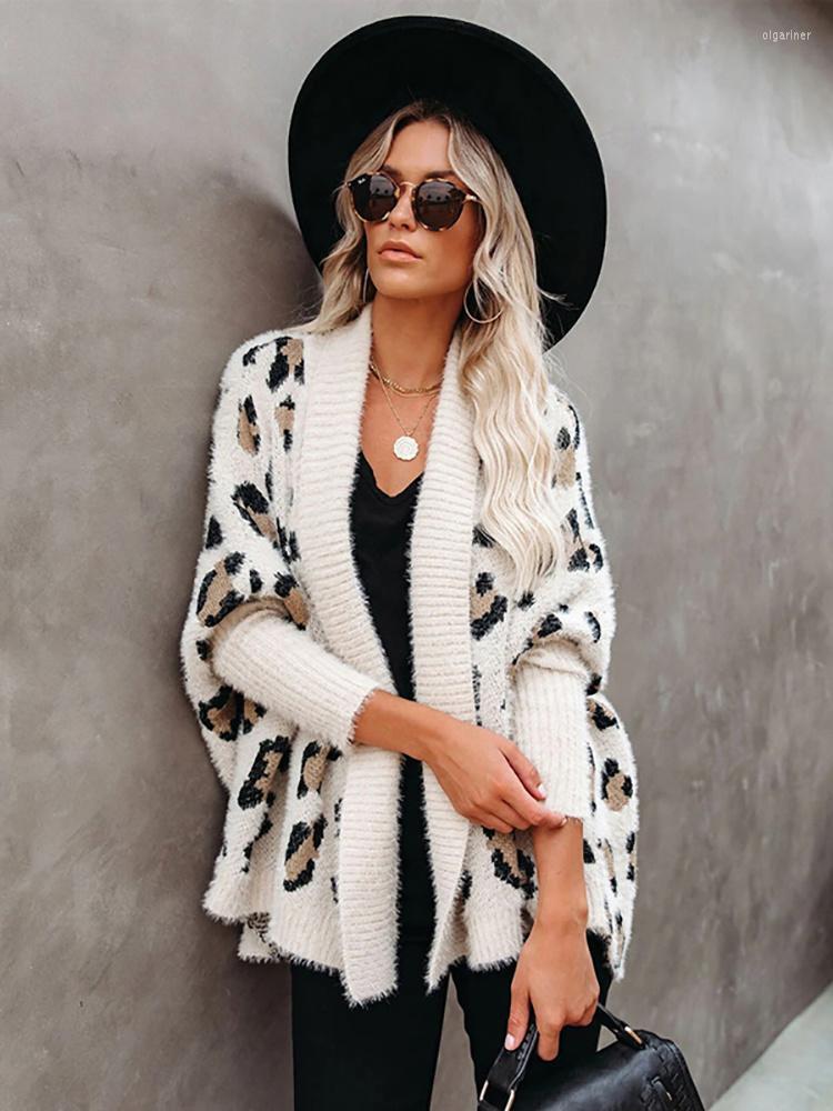 

Women' Knits & Tees Fitshinling Fuzzy Leopard Long Cardigan Female Bohemian Slim Batwing Sleeve Overized Sweaters Cardiagns For Women Winte, Beige